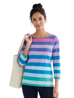 Talbots Authentic Tee Blue Pink Ombre Striped Boatneck Top PL Large Petite
BB
